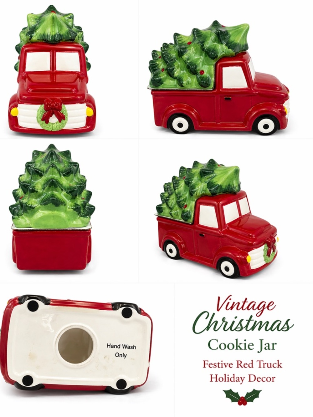 Vintage Red Truck Christmas Cookie Jar Tree Holiday Decor - Picture 5 of 5